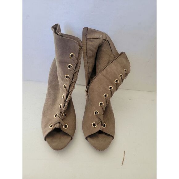 Anne Michelle True Love Women's Open Toe Lace Up Tan Ankle Stiletto Boots Sz 11 - Picture 1 of 6